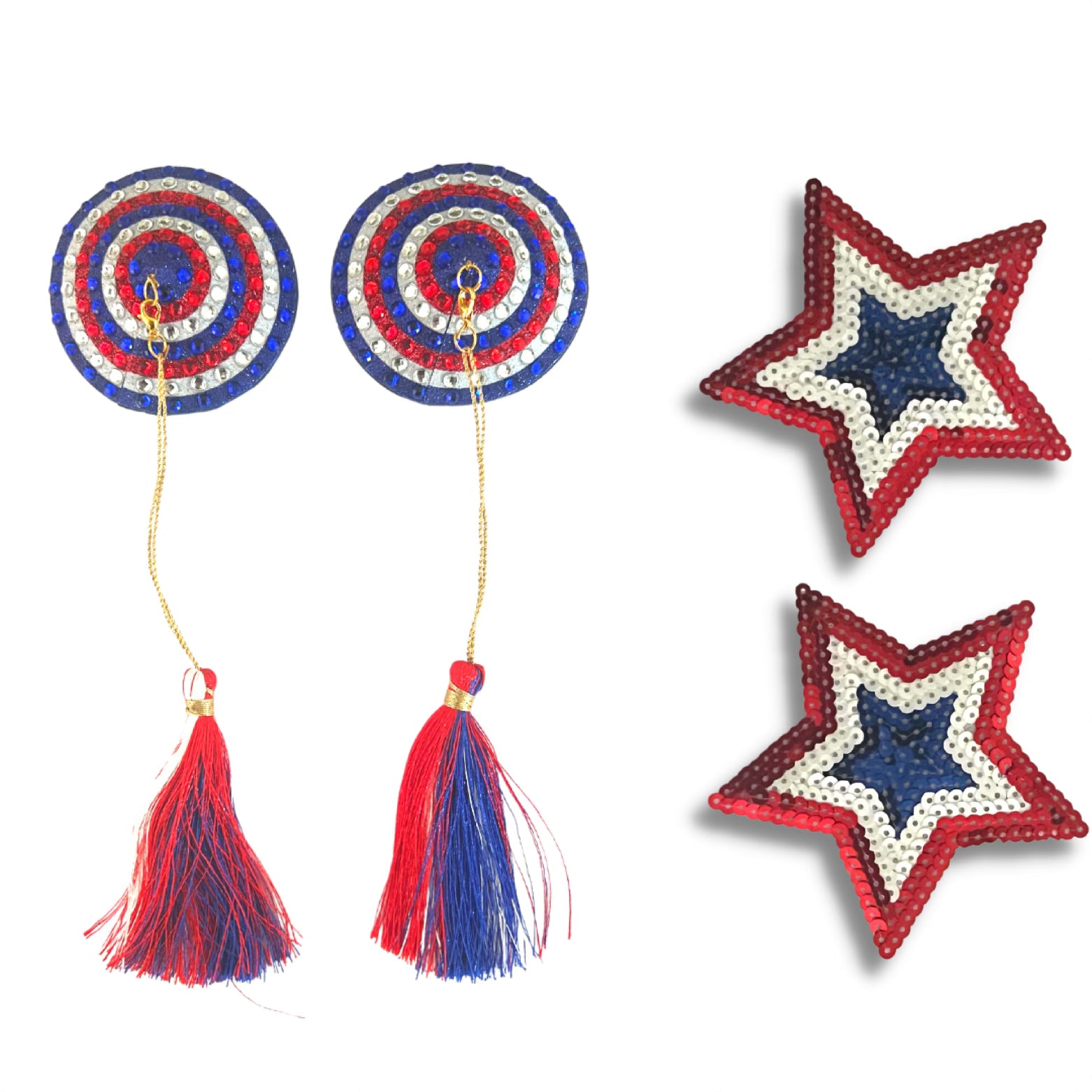 Miss Americana Bundle (4pcs) Pâte à tétons rouge, blanc et bleu pour les festivals burlesques, lingerie et plus – VENTE