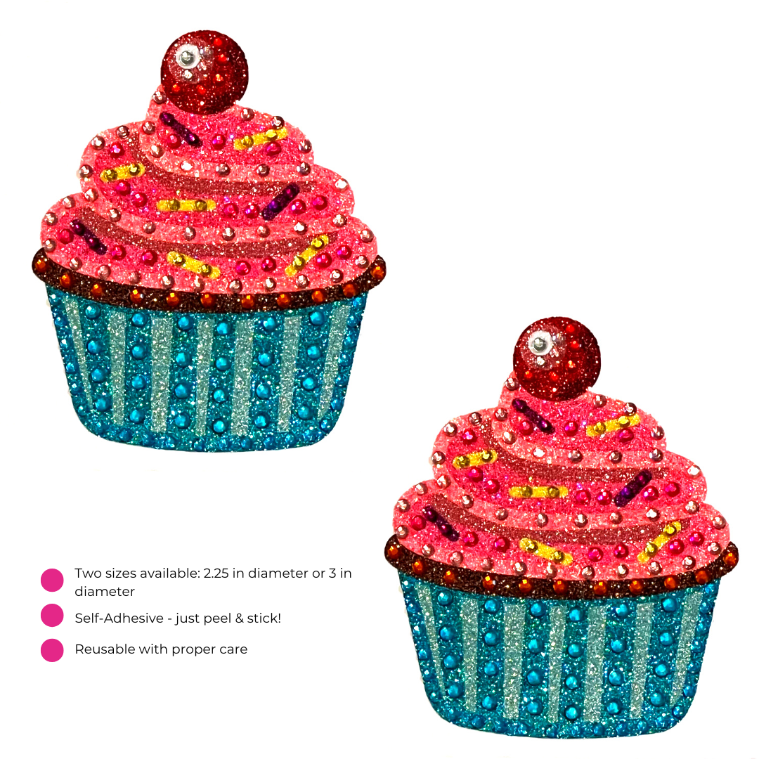 BIRTHDAY BABE Cupcake Glitter & Gem Nipple Pasty, Couvre-tétons (2pcs) pour les festivals de lingerie Carnaval Burlesque Rave Anniversaire