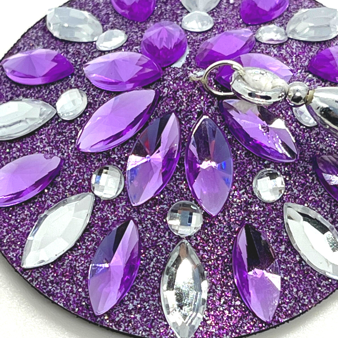 APHRODITE Purple Glitter & Gem Nipple Pasties, Couvertures avec glands perlés pour lingerie Burlesque Rave ou Carnaval
