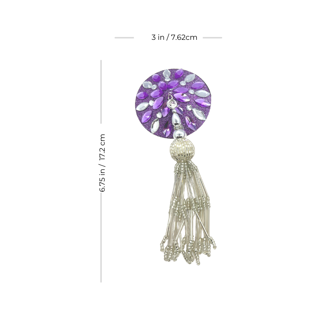 APHRODITE Purple Glitter & Gem Nipple Pasties, Couvertures avec glands perlés pour lingerie Burlesque Rave ou Carnaval