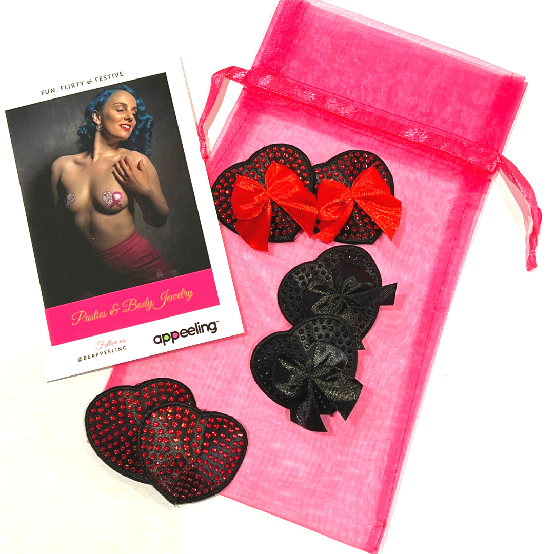 BUNDLE OF LOVE 3 Pairs of Reusable Crystal Heart Nipple Pasties, Covers (6pcs) for Burlesque Raves Lingerie Raves and Festivals – SALE