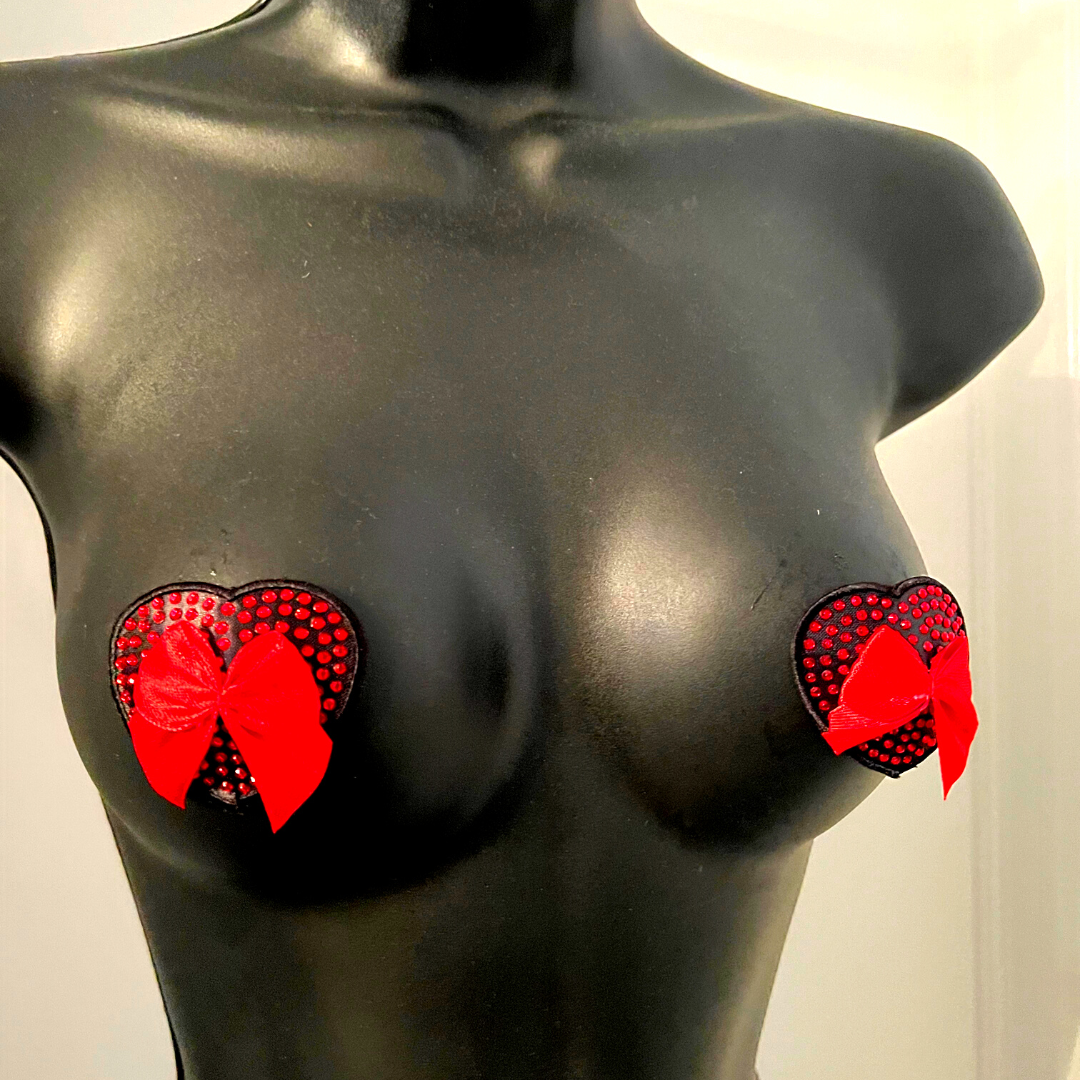 BUNDLE OF LOVE 3 Pairs of Reusable Crystal Heart Nipple Pasties, Covers (6pcs) for Burlesque Raves Lingerie Raves and Festivals – SALE