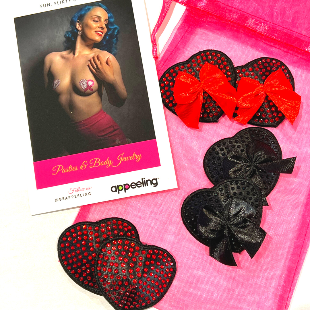 BUNDLE OF LOVE 3 Pairs of Reusable Crystal Heart Nipple Pasties, Covers (6pcs) for Burlesque Raves Lingerie Raves and Festivals – SALE
