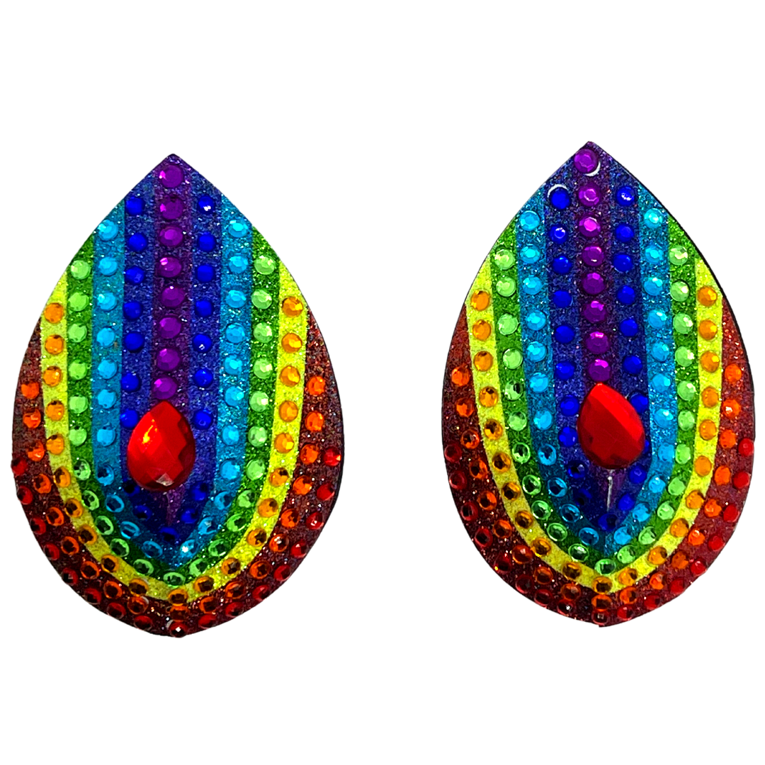 Gloria Glitter & Crystal Rainbow Pride Nipple Pasties, Couvertures pour Burlesque Raves Lingerie et Pride
