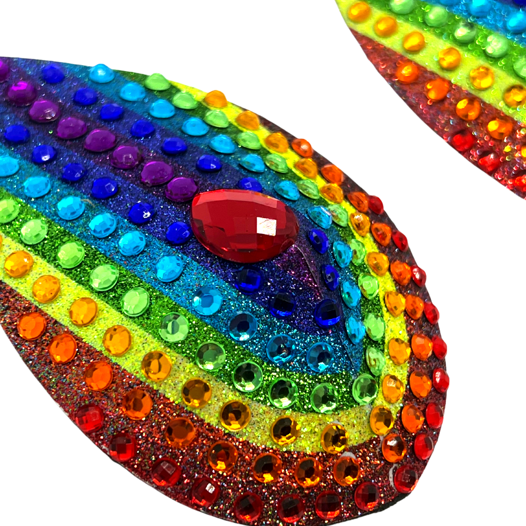Gloria Glitter & Crystal Rainbow Pride Nipple Pasties, Couvertures pour Burlesque Raves Lingerie et Pride