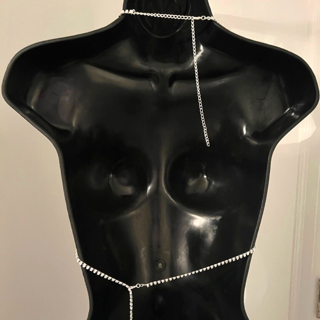 ICE PRINCESS Strass & Chaînes de corps en or / Bijoux de corps Soutien-gorge en strass pour lingerie Rave Burlesque Festivals