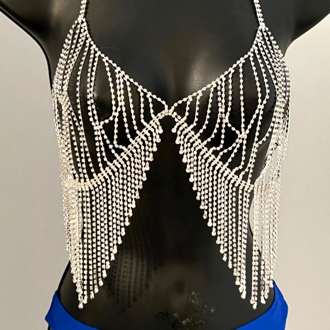 ICE PRINCESS Strass & Chaînes de corps en or / Bijoux de corps Soutien-gorge en strass pour lingerie Rave Burlesque Festivals
