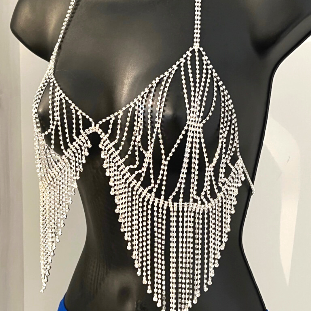ICE PRINCESS Strass & Chaînes de corps en or / Bijoux de corps Soutien-gorge en strass pour lingerie Rave Burlesque Festivals