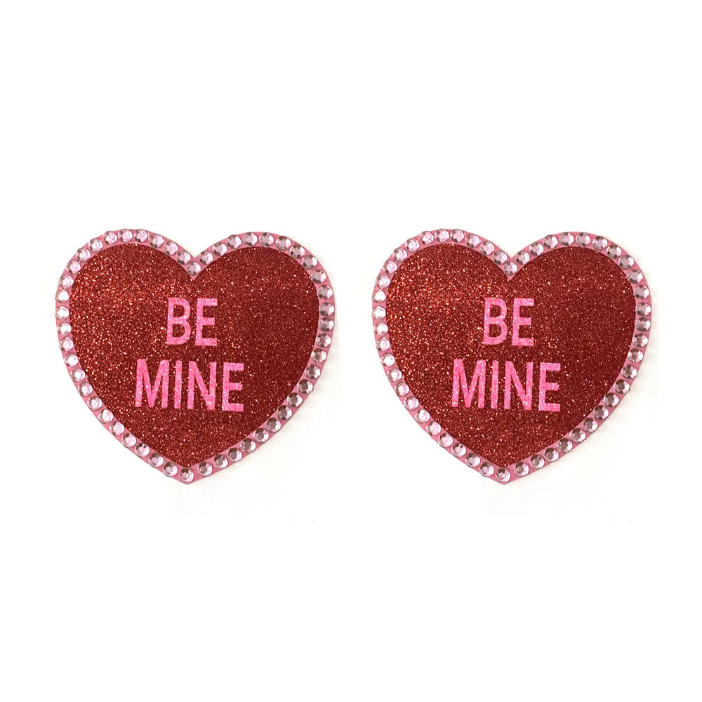 BE MINE - Glitter Heart and Crystals Nipple Covers (2 pcs)