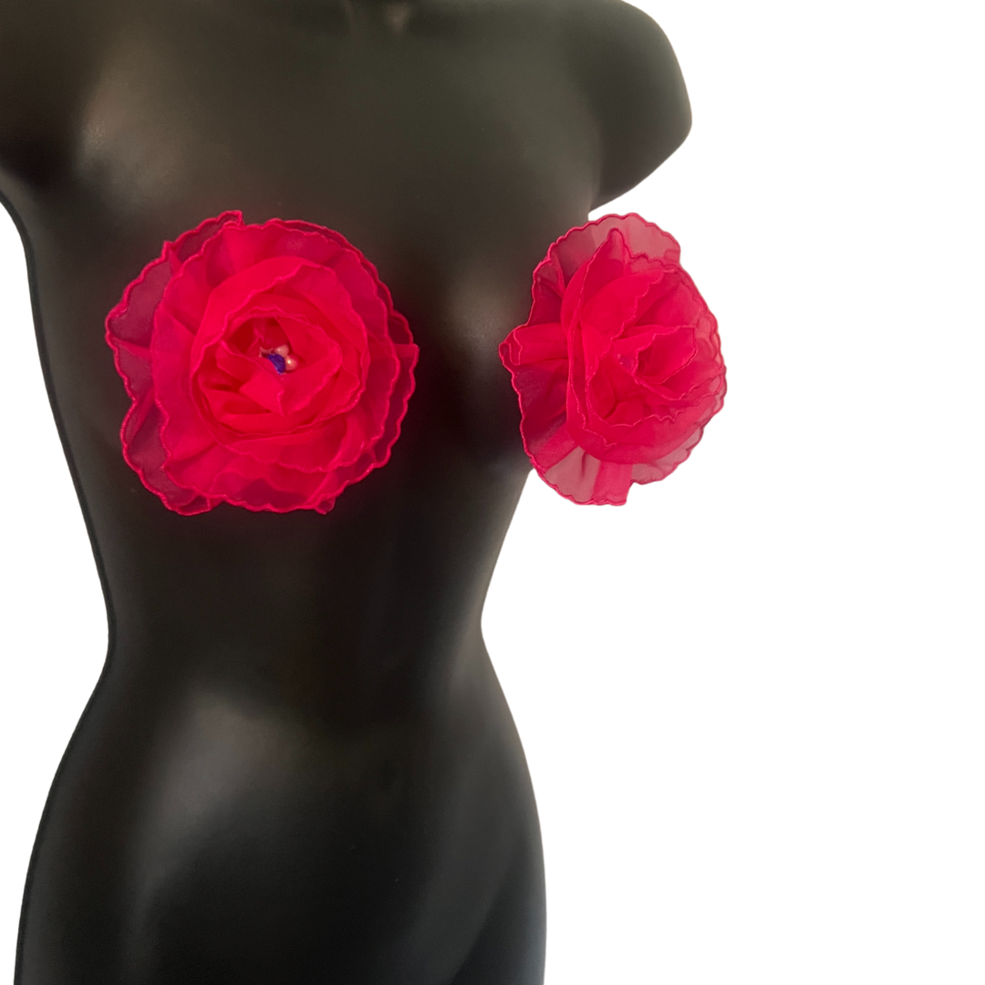 FLEUR TEASE -  Beautiful Yellow or Hot Pink Flower Nipple Pasties Covers (2pcs) with beaded centre. Large!