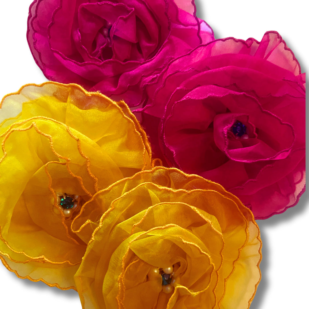 FLEUR TEASE -  Beautiful Yellow or Hot Pink Flower Nipple Pasties Covers (2pcs) with beaded centre. Large!