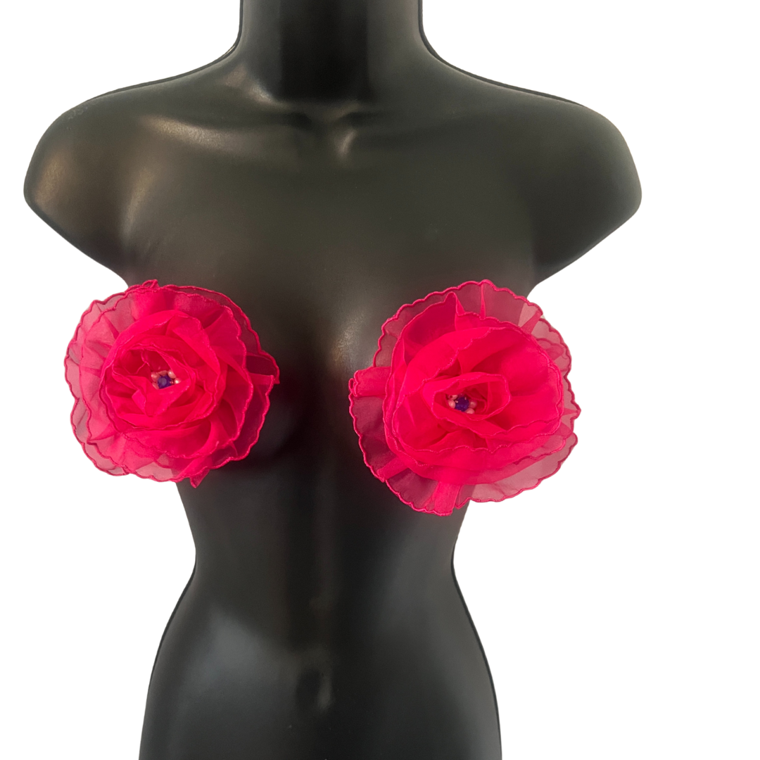 FLEUR TEASE -  Beautiful Yellow or Hot Pink Flower Nipple Pasties Covers (2pcs) with beaded centre. Large!