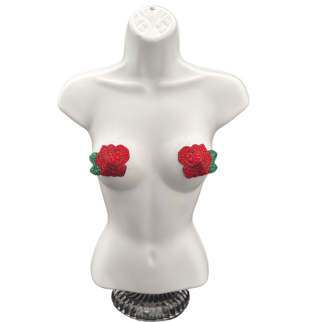 ROSEDALE Red Rose, Reusable Gem Nipple Pasties, Pasty (2pcs) Showgirl Bling Appeeling