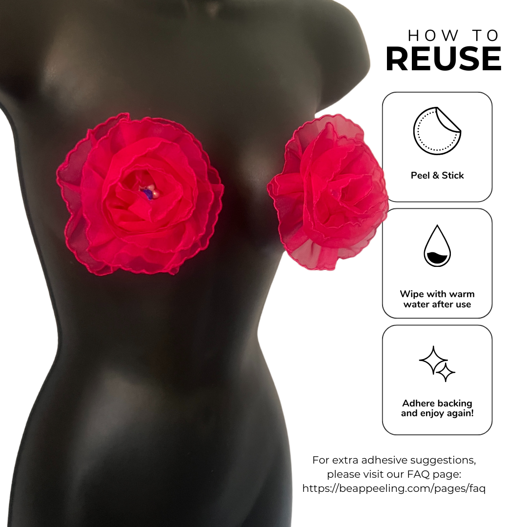 FLEUR TEASE -  Beautiful Yellow or Hot Pink Flower Nipple Pasties Covers (2pcs) with beaded centre. Large!