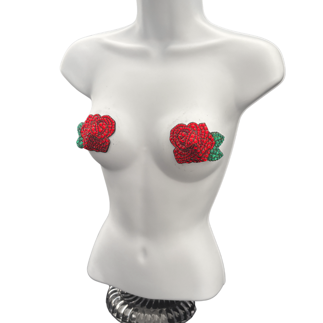 ROSEDALE Red Rose, Reusable Gem Nipple Pasties, Pasty (2pcs) Showgirl Bling Appeeling