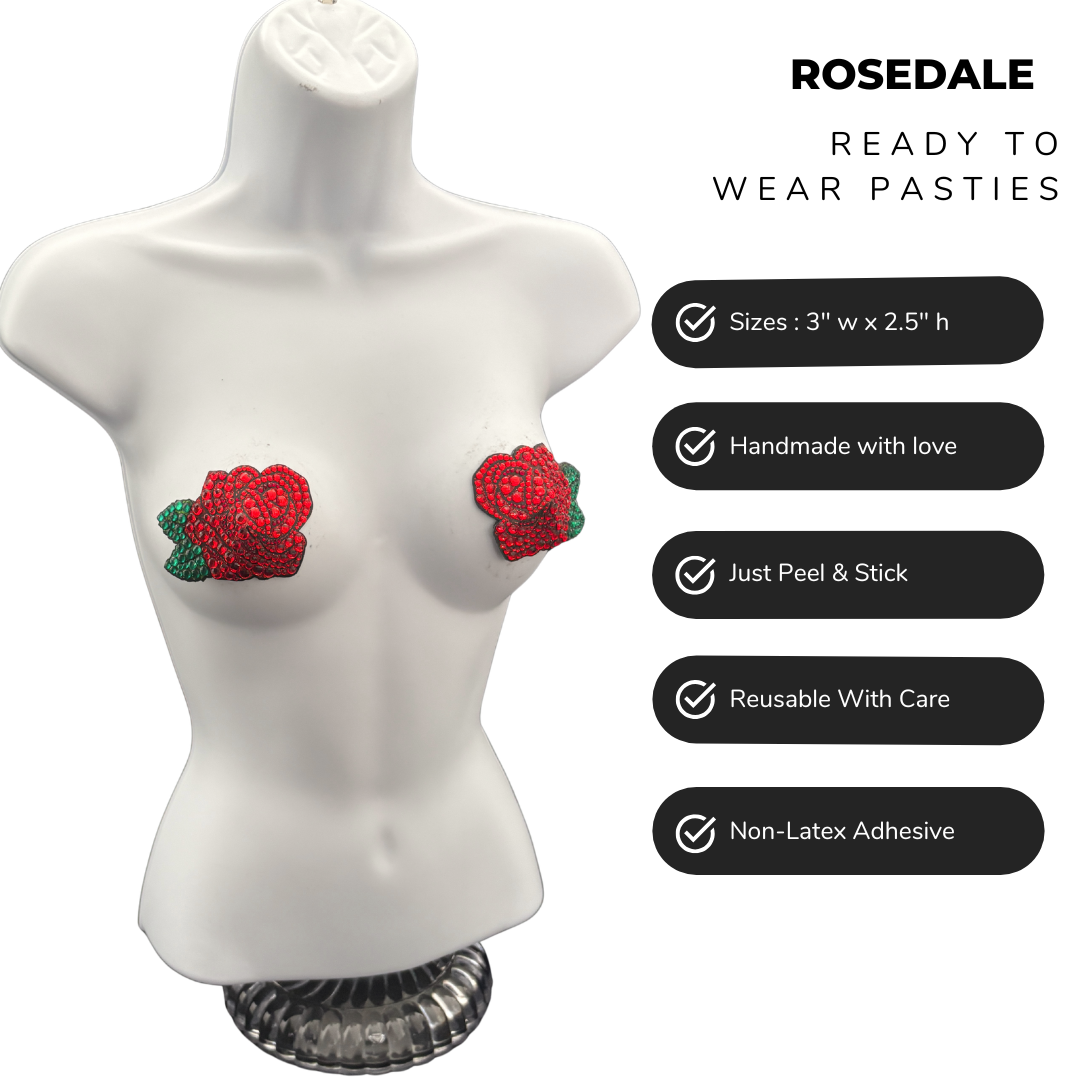 ROSEDALE Red Rose, Reusable Gem Nipple Pasties, Pasty (2pcs) Showgirl Bling Appeeling