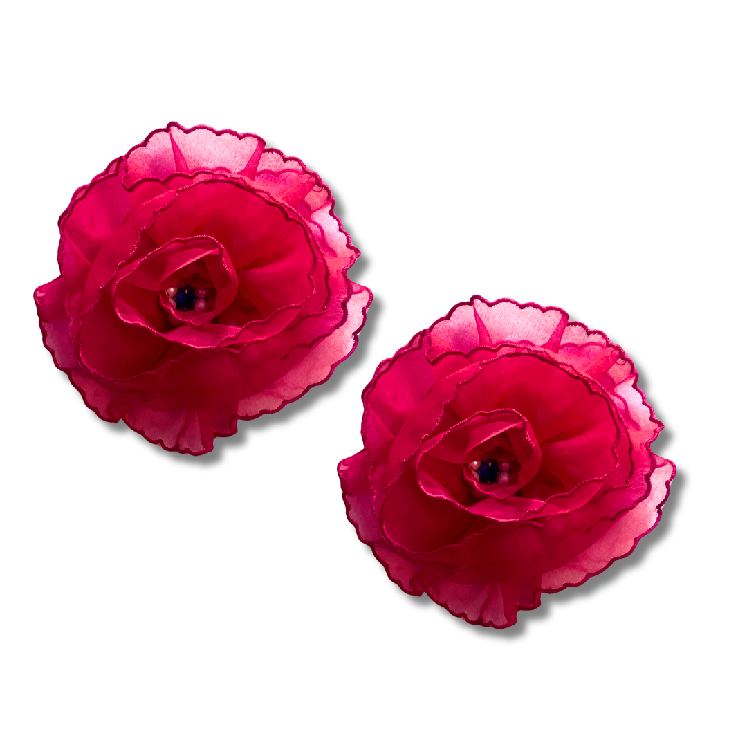 FLEUR TEASE -  Beautiful Yellow or Hot Pink Flower Nipple Pasties Covers (2pcs) with beaded centre. Large!