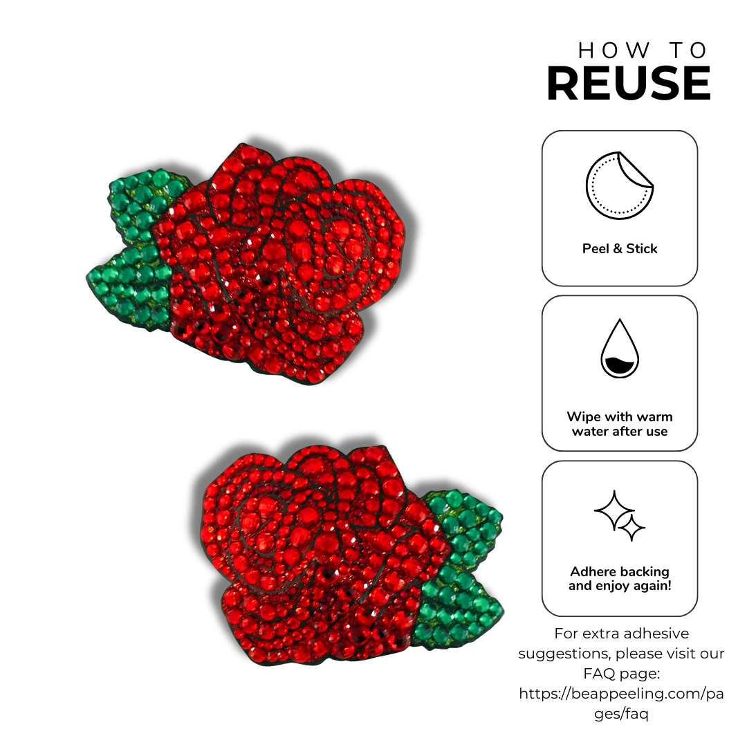 ROSEDALE Red Rose, Reusable Gem Nipple Pasties, Pasty (2pcs) Showgirl Bling Appeeling