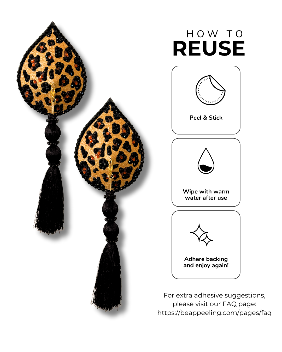 GLAMOFLOUGE Dirty Martini x Appeeling LEOPARD PRINT Pasties with 2 Pairs of Removable tassels (2pcs)