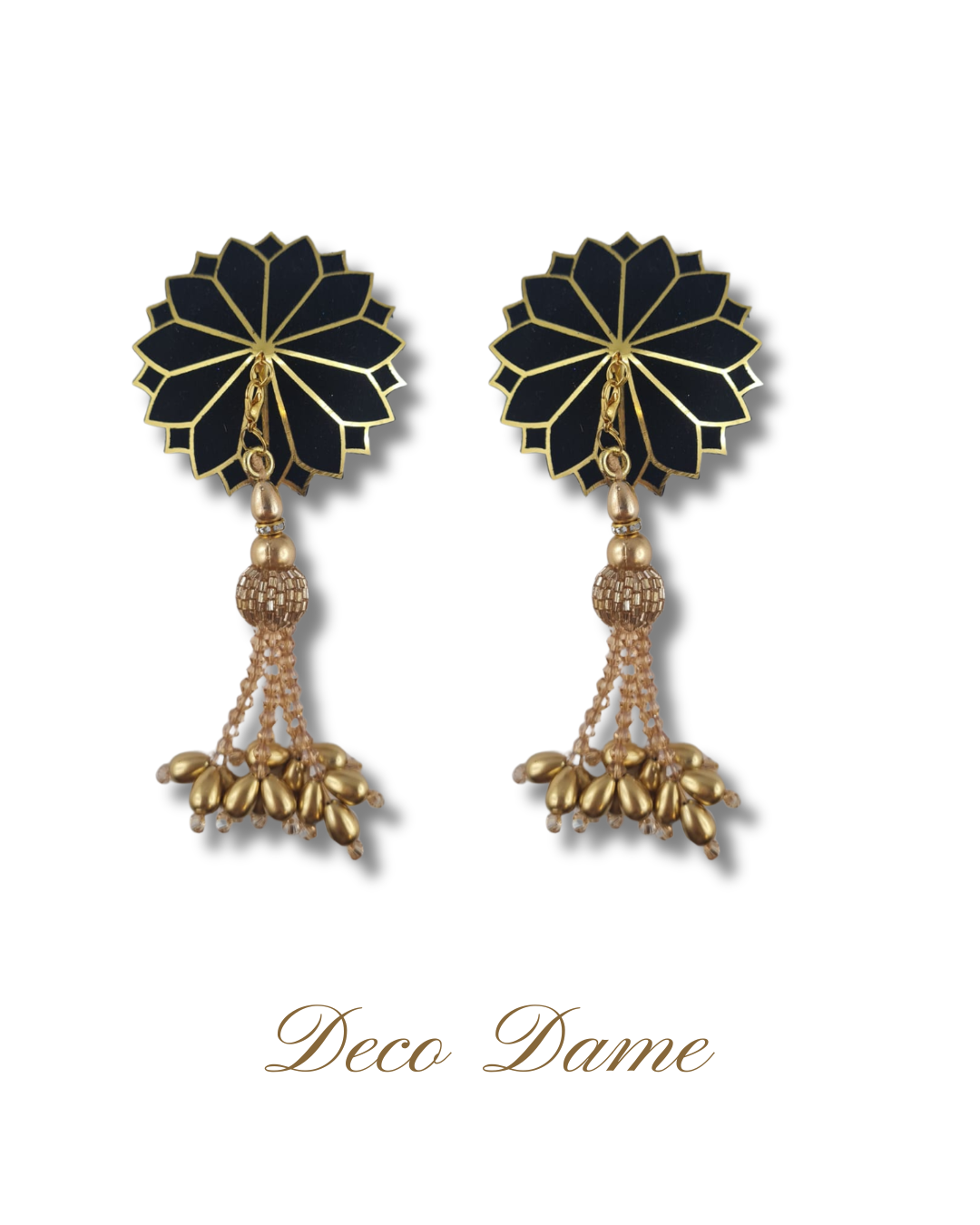 DITA VON TEESE Deco Dame (Black & Gold) Velvet and Gold Pasties With Removable Hand-Beaded Tassels (2pcs)
