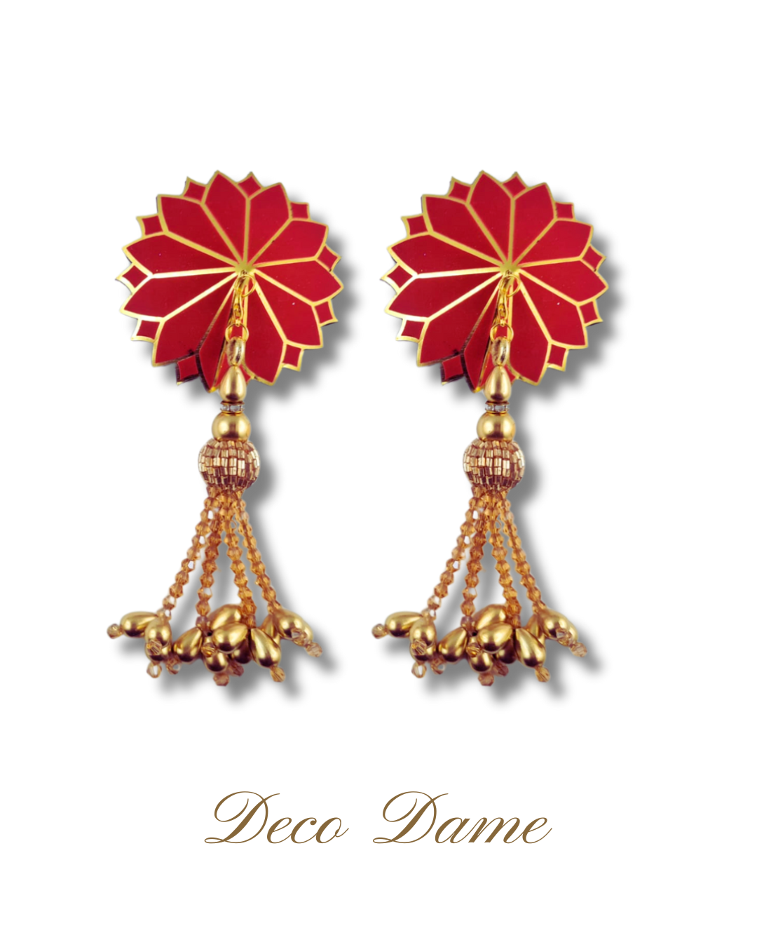 DITA VON TEESE Deco Dame (Red & Gold) Velvet and Gold Pasties With Removable Hand-Beaded Tassels (2pcs)