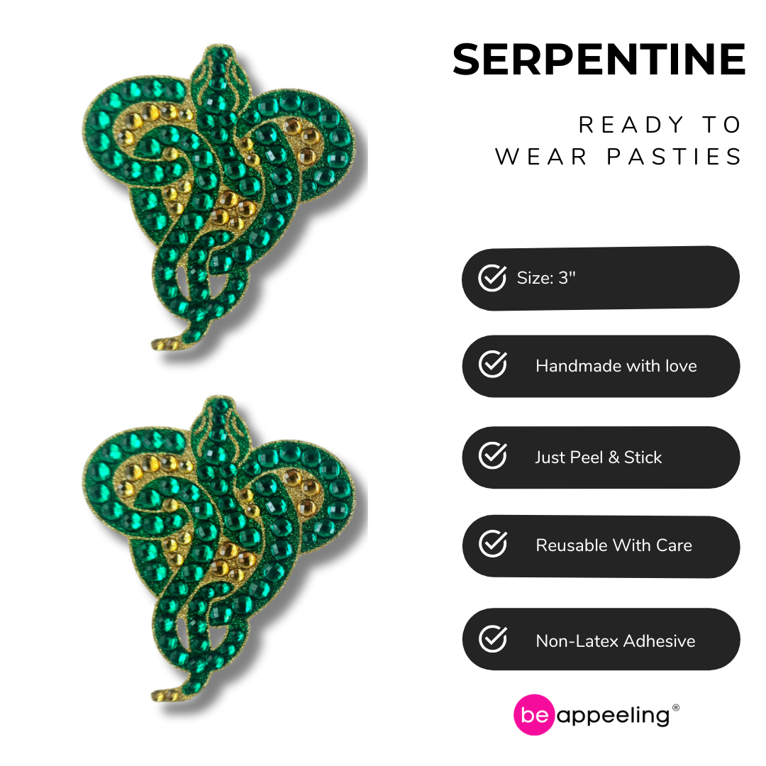 SERPENTINE Snake Nipple Pasties, Covers (2pcs) in Green/Gold or Black/Gold