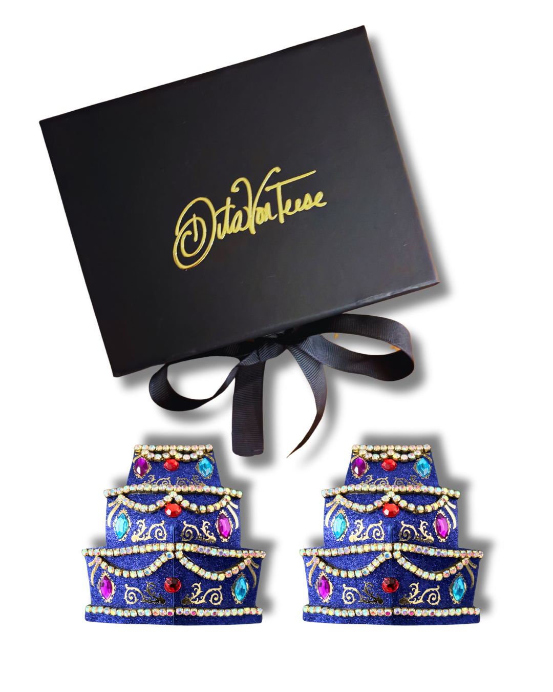 DITA VON TEESE Teesecake 3-Tier Cake Pasties in Shimmering Gold Glitter & Crystals (2pcs) - LIMITED EDITION