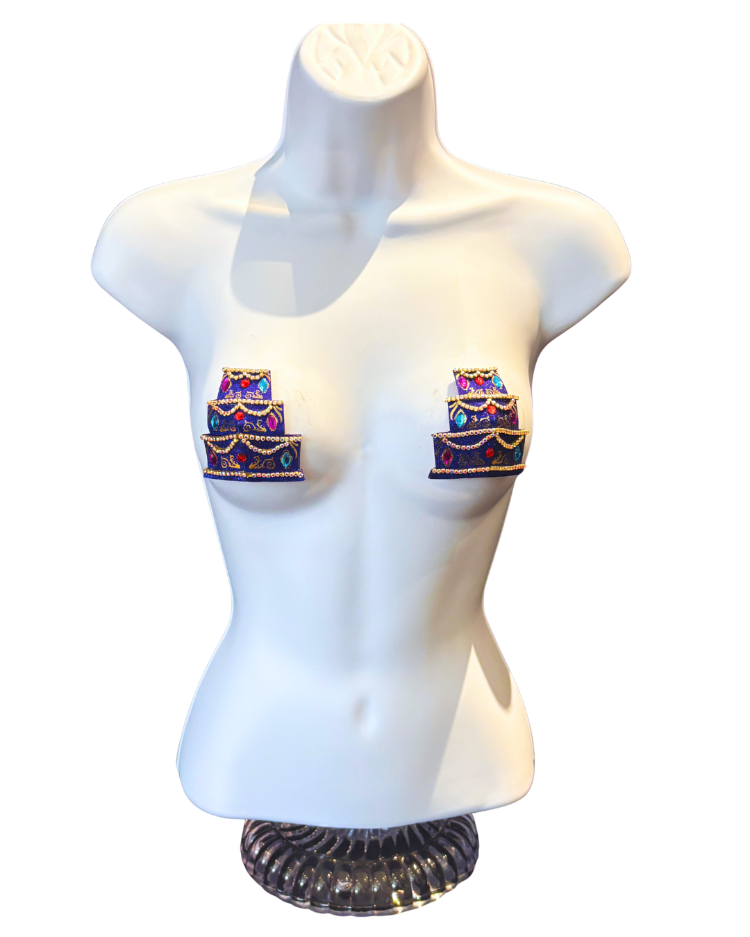 DITA VON TEESE Teesecake 3-Tier Cake Pasties in Shimmering Gold Glitter & Crystals (2pcs) - LIMITED EDITION