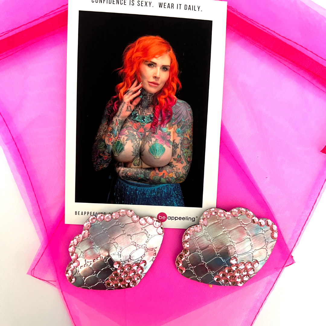 OPAL DUPREE Iridescent and Pink Shell Mermaid Nipple Pasties Covers (2pcs) for Burlesque, Rave Lingerie and Festivals