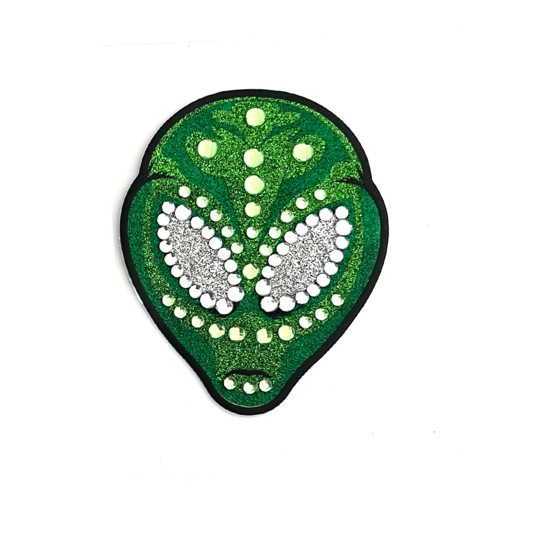 ALIEN SUPERNOVA Green Glitter & Gem Alien Nipple Pasties, Covers (2pcs) for Burlesque, Rave Carnival Halloween and Festivals