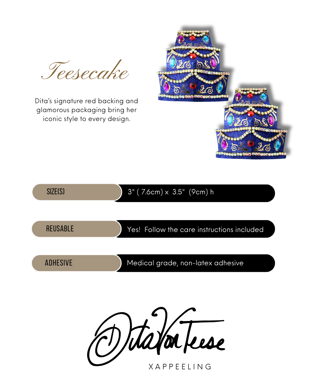 DITA VON TEESE Teesecake 3-Tier Cake Pasties in Shimmering Gold Glitter & Crystals (2pcs) - LIMITED EDITION