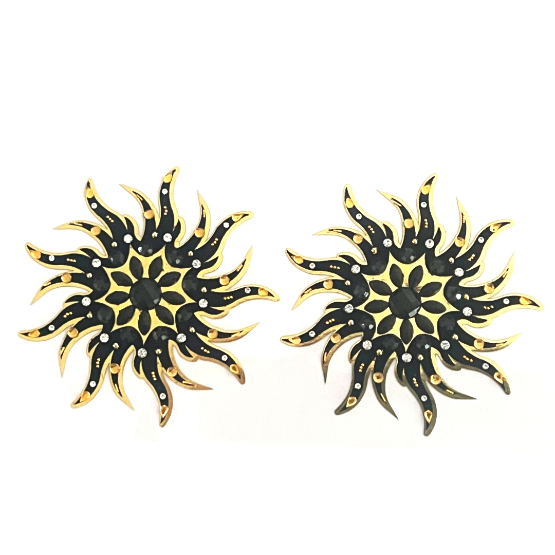 RACY STACY Foil w Crystal Intricate Design Gold Nipple Pasties, Couvertures pour festivals, Carnival Raves Burlesque Lingerie
