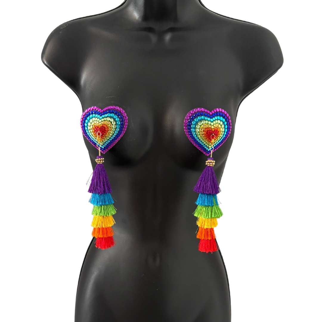PRIDE PIZZAZZ Dirty Martini x Appeeling Nipple Pasties with Extraordinary Rainbow Tassels (2pcs)