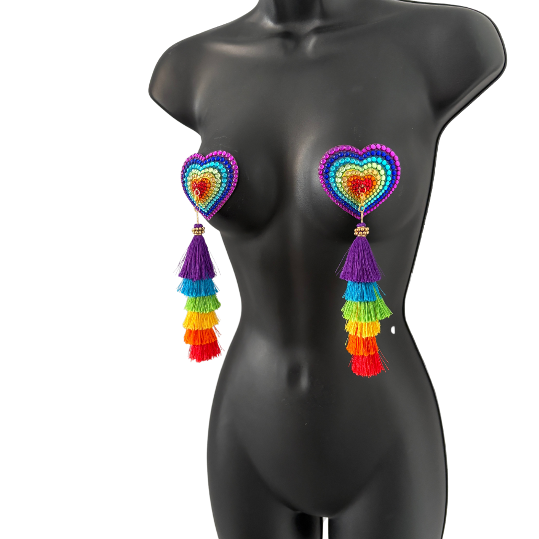 PRIDE PIZZAZZ Dirty Martini x Appeeling Nipple Pasties with Extraordinary Rainbow Tassels (2pcs)