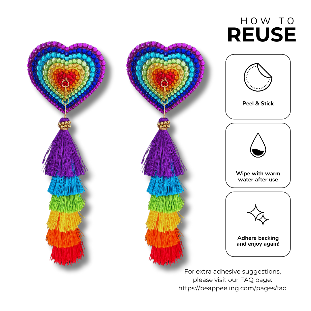 PRIDE PIZZAZZ Dirty Martini x Appeeling Nipple Pasties with Extraordinary Rainbow Tassels (2pcs)