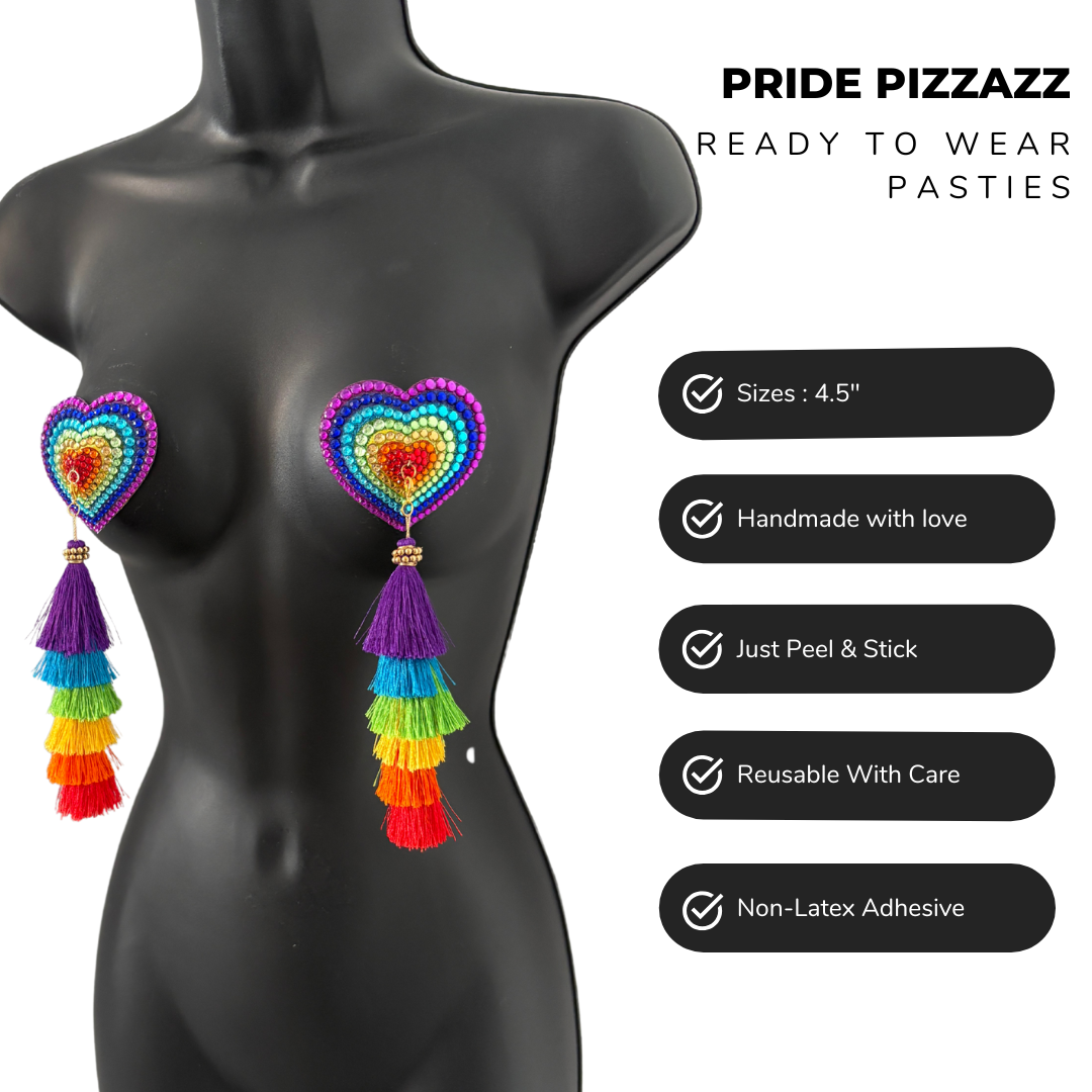 PRIDE PIZZAZZ Dirty Martini x Appeeling Nipple Pasties with Extraordinary Rainbow Tassels (2pcs)