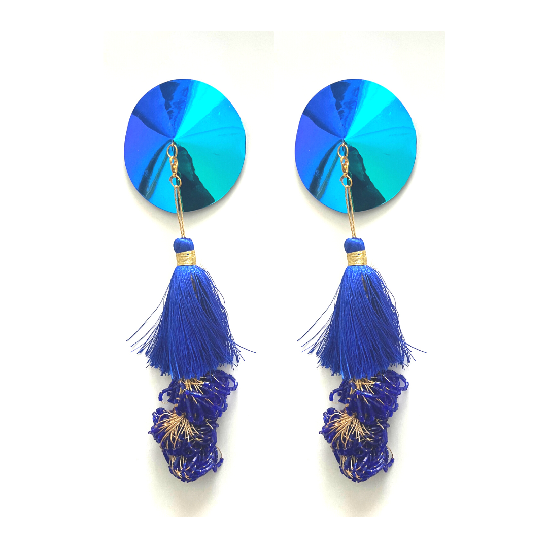 MINA VON VIXEN Royal Blue Nipple Pasty, Covers (2pcs) with 2 Pairs of Removable Tassels! For Lingerie Festivals Carnival Burlesque Raves