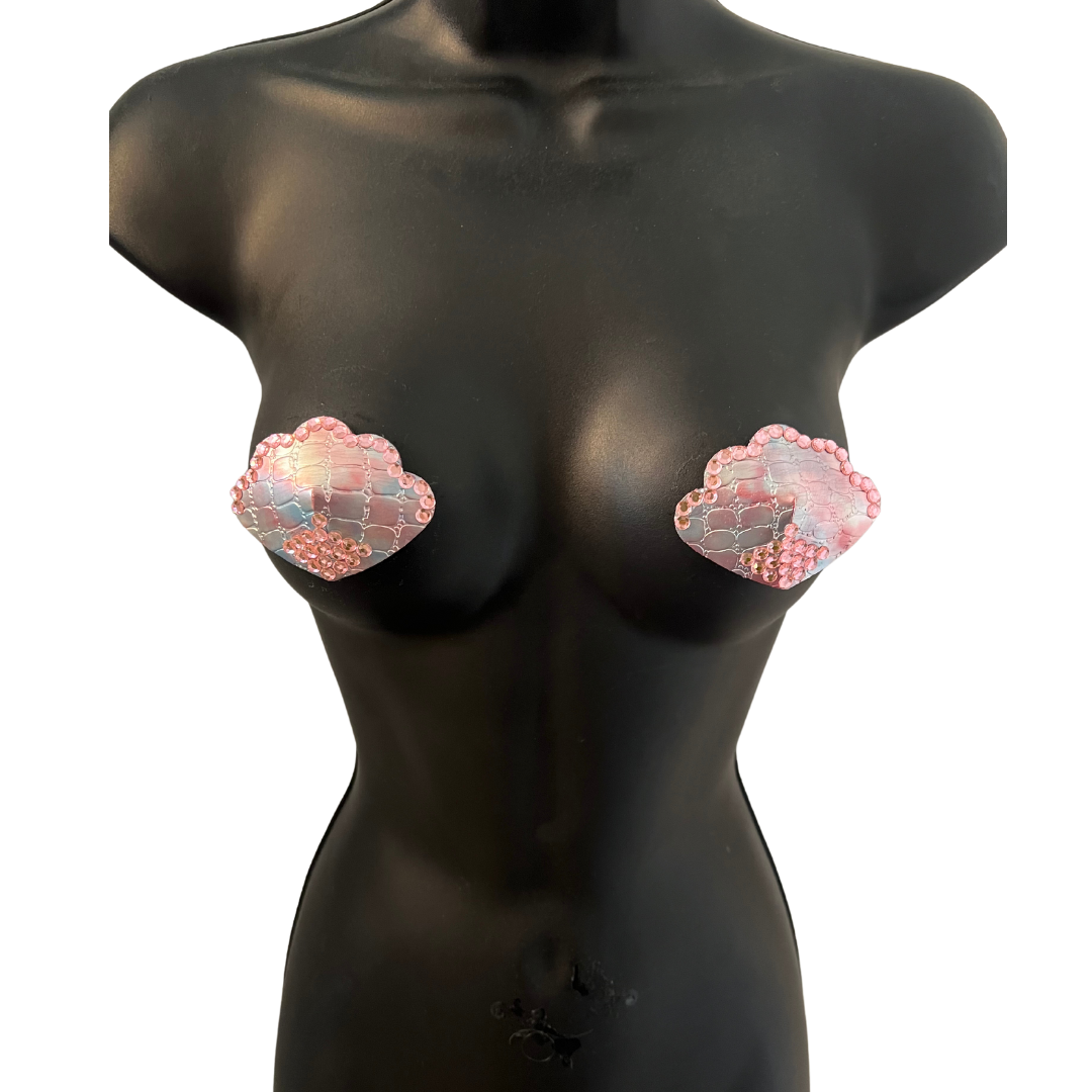 OPAL DUPREE Iridescent and Pink Shell Mermaid Nipple Pasties Covers (2pcs) for Burlesque, Rave Lingerie and Festivals