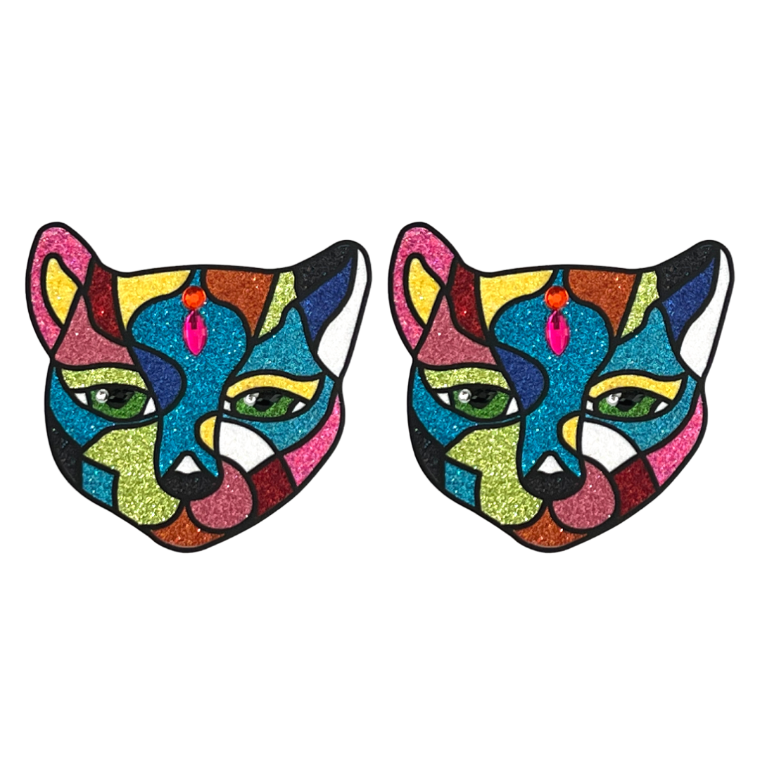 FANCY FEAST Cat Glitter &amp; Gem Nipple Pasty, Couvre-tétons (2pcs) pour les festivals de lingerie Carnaval Burlesque Rave Pride