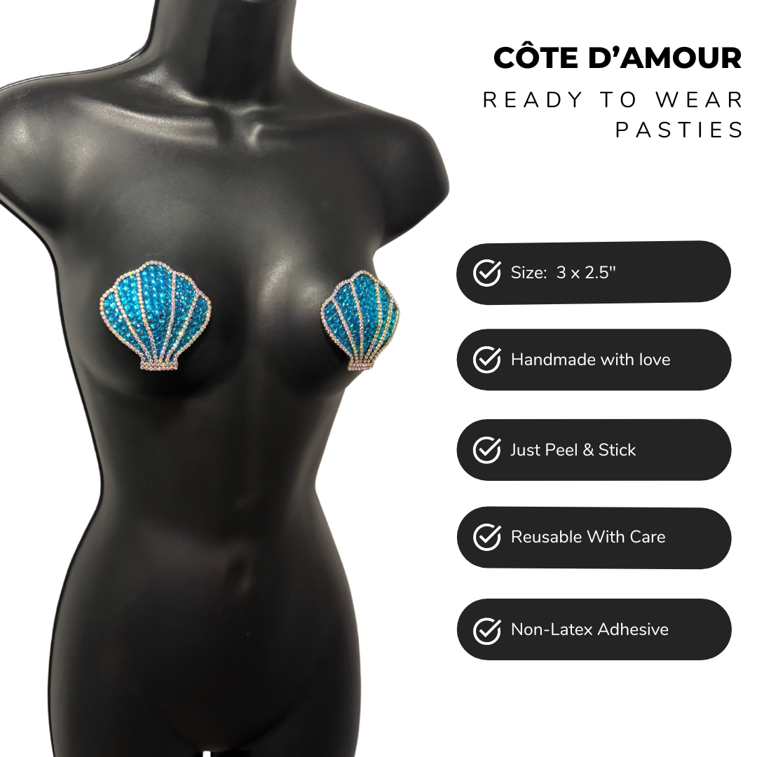 CÔTE d'AMOUR  Rhinestone and Gem Nipple Pasties (2pcs) Available in Pink or Aqua
