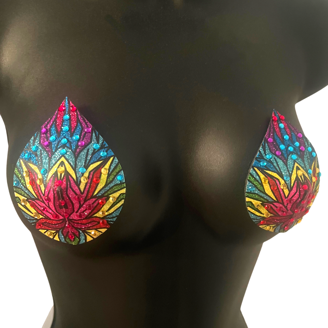 PASSION FRUIT Multicolour Glitter & Gem Teardrop Nipple Pasty, Cover (2pcs) Burlesque, Lingerie Raves and Festivals