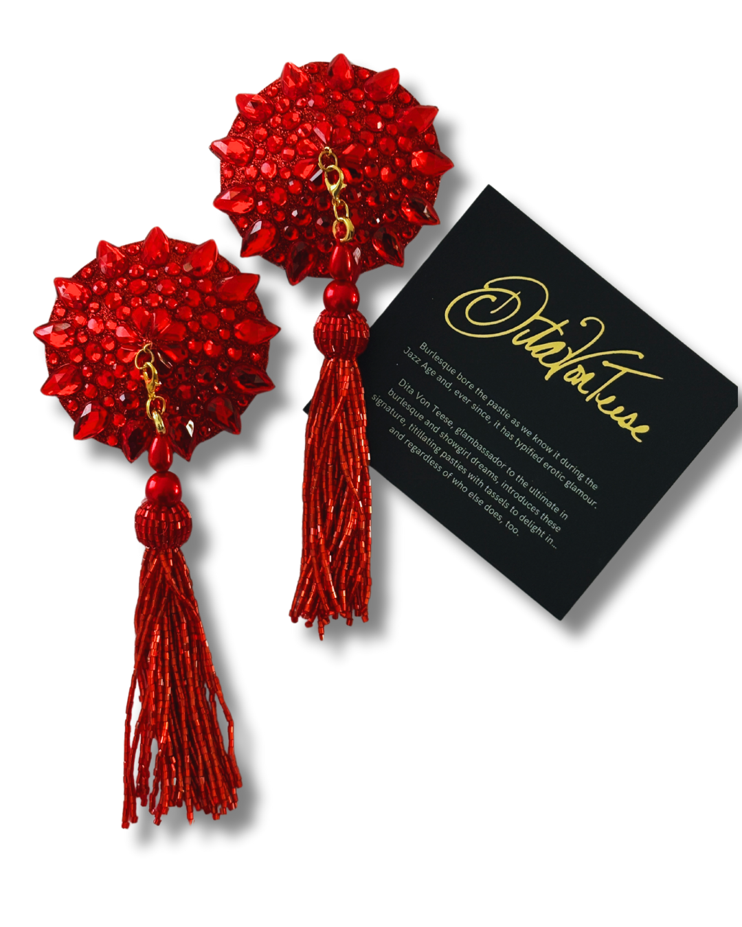 DITA VON TEESE Scarleteese Glitter & Gem Pasties with Removable Hand-Beaded Pasties With Tassels (2pcs)