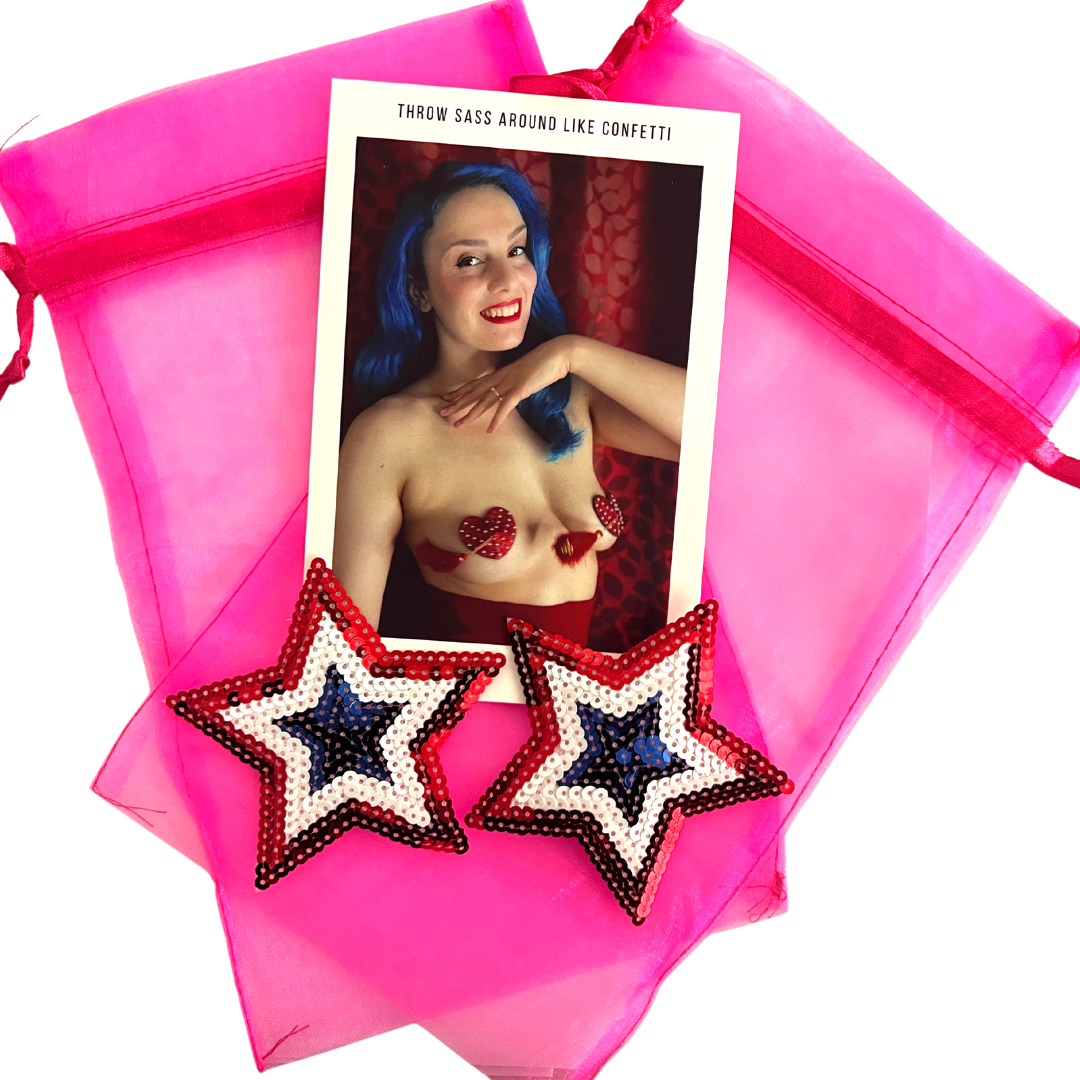 Miss Americana Bundle (4pcs) Red, White and Blue Nipple Pasty for Burlesque Festivals Lingerie and More – SALE