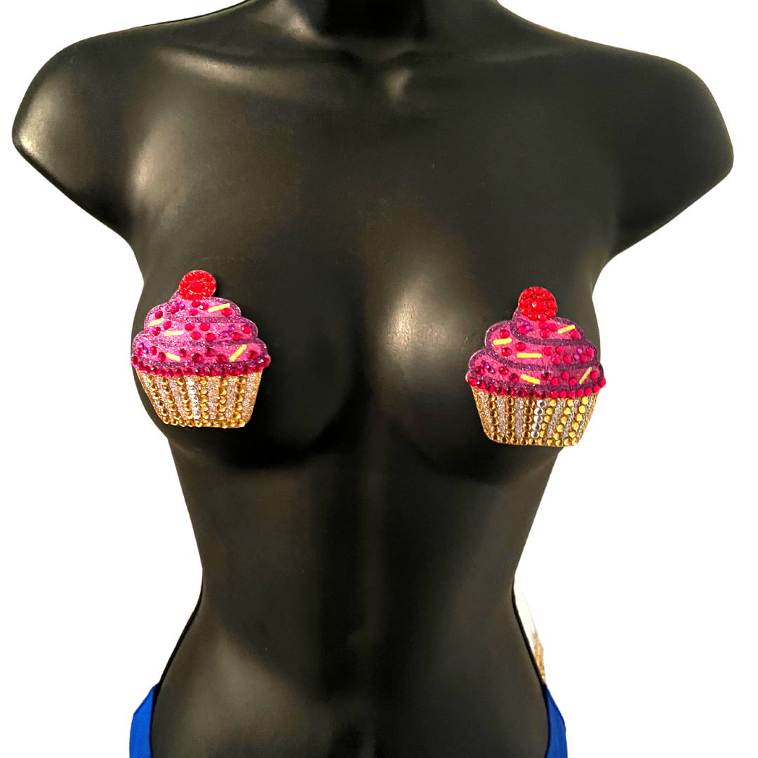 DIDI DELICIOUS Pastilles à cupcakes colorées à paillettes et pierres précieuses, cache-tétons (2 pièces) pour Burlesque Rave Festival Pride Carnival Lingerie