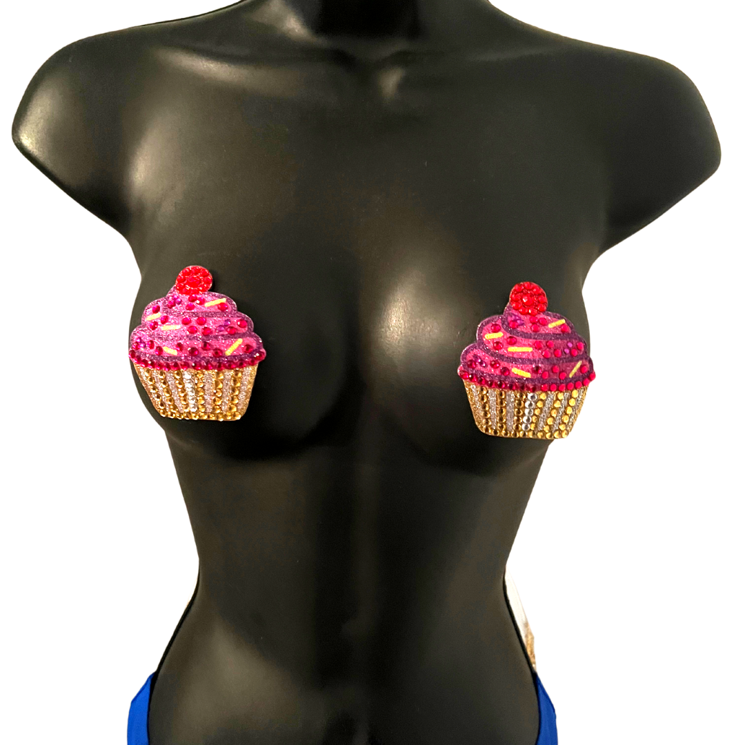 DIDI DELICIOUS Colourful Glitter and Gem Cupcake Pasties, Nipple Covers (2pcs) for Burlesque Rave Festival Pride Carnival Lingerie