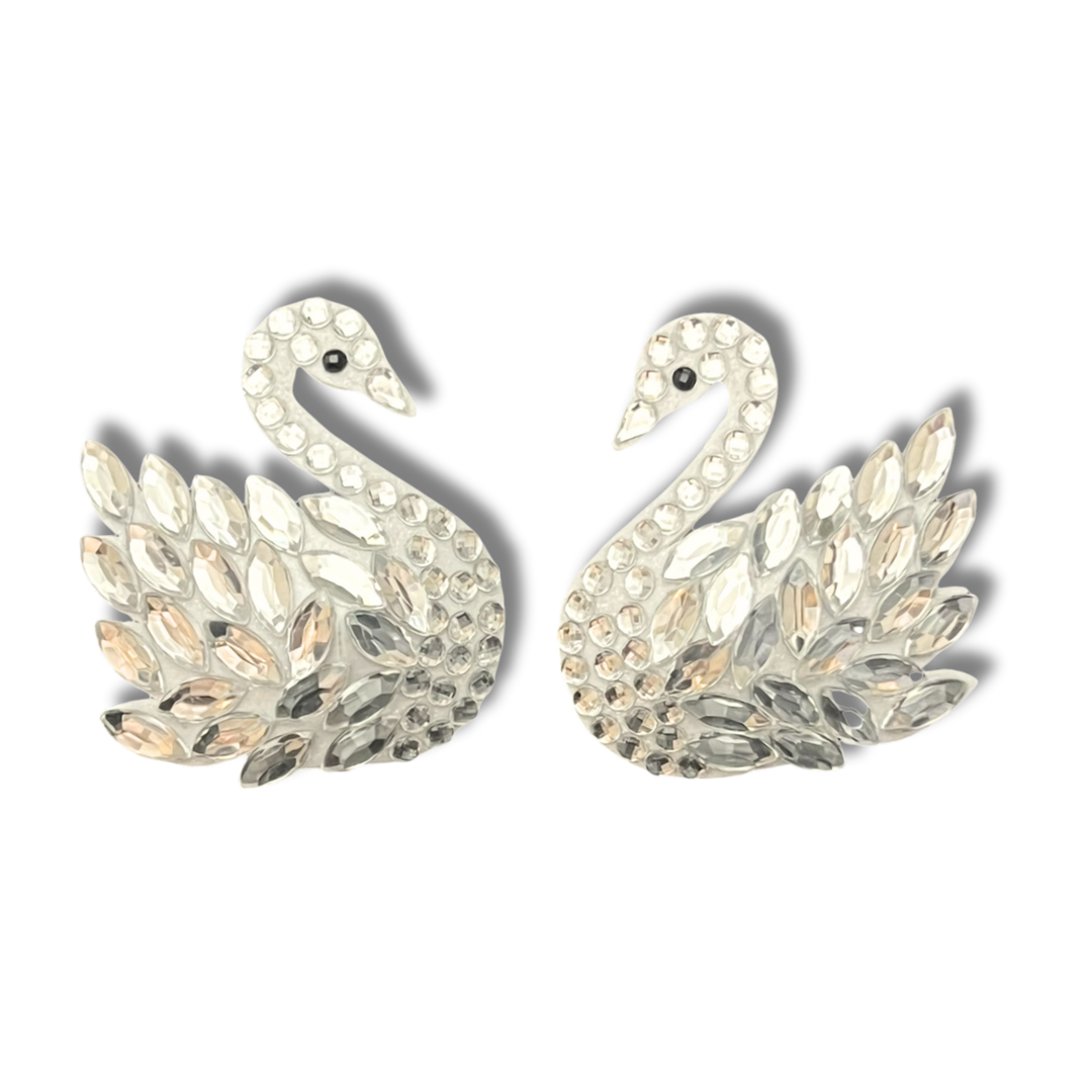 SWAN LAKE - Glitter and Gem Swan Nipple Pasties Covers (2pcs) White or Black for Burlesque, Rave Lingerie and Festivals