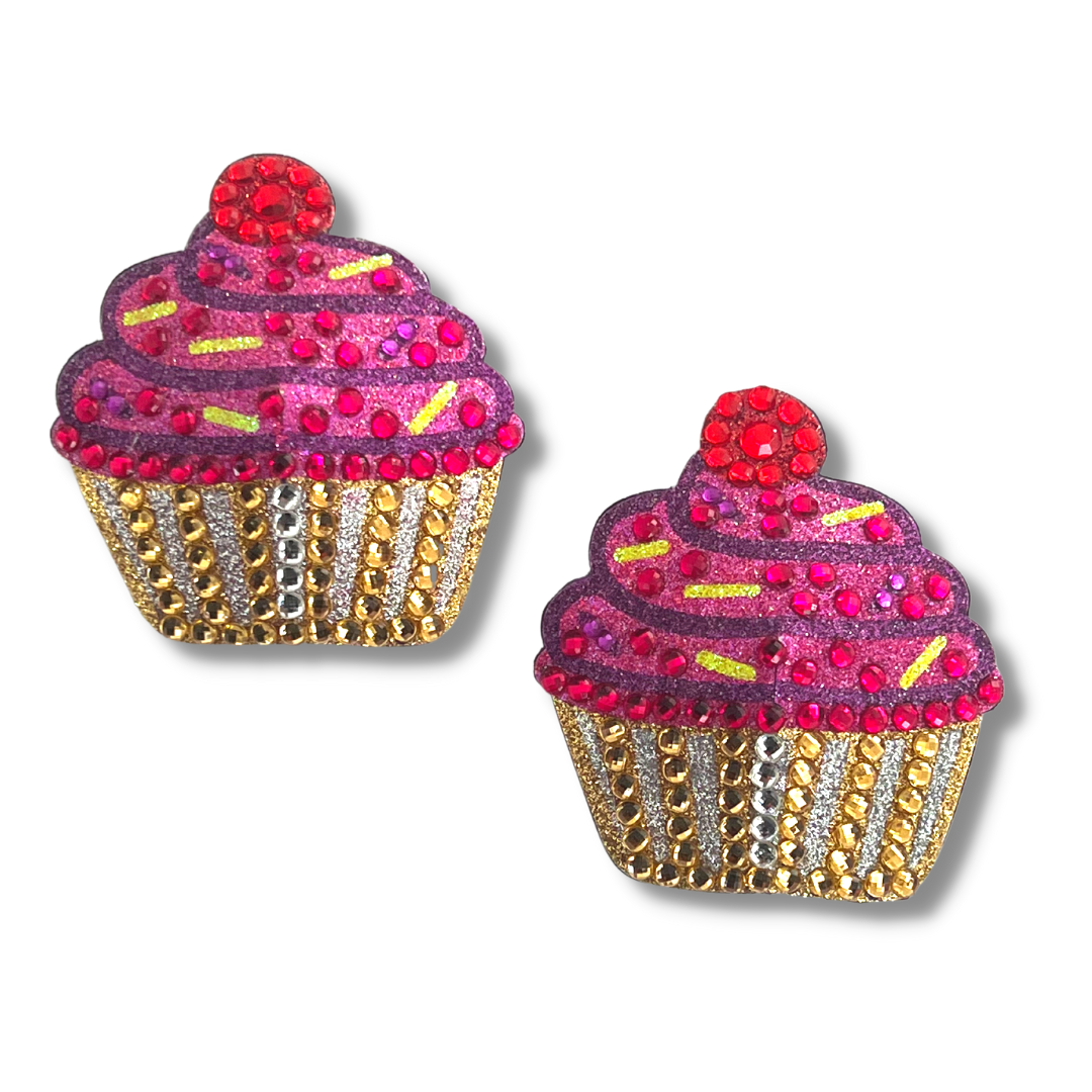 DIDI DELICIOUS Colourful Glitter and Gem Cupcake Pasties, Nipple Covers (2pcs) for Burlesque Rave Festival Pride Carnival Lingerie