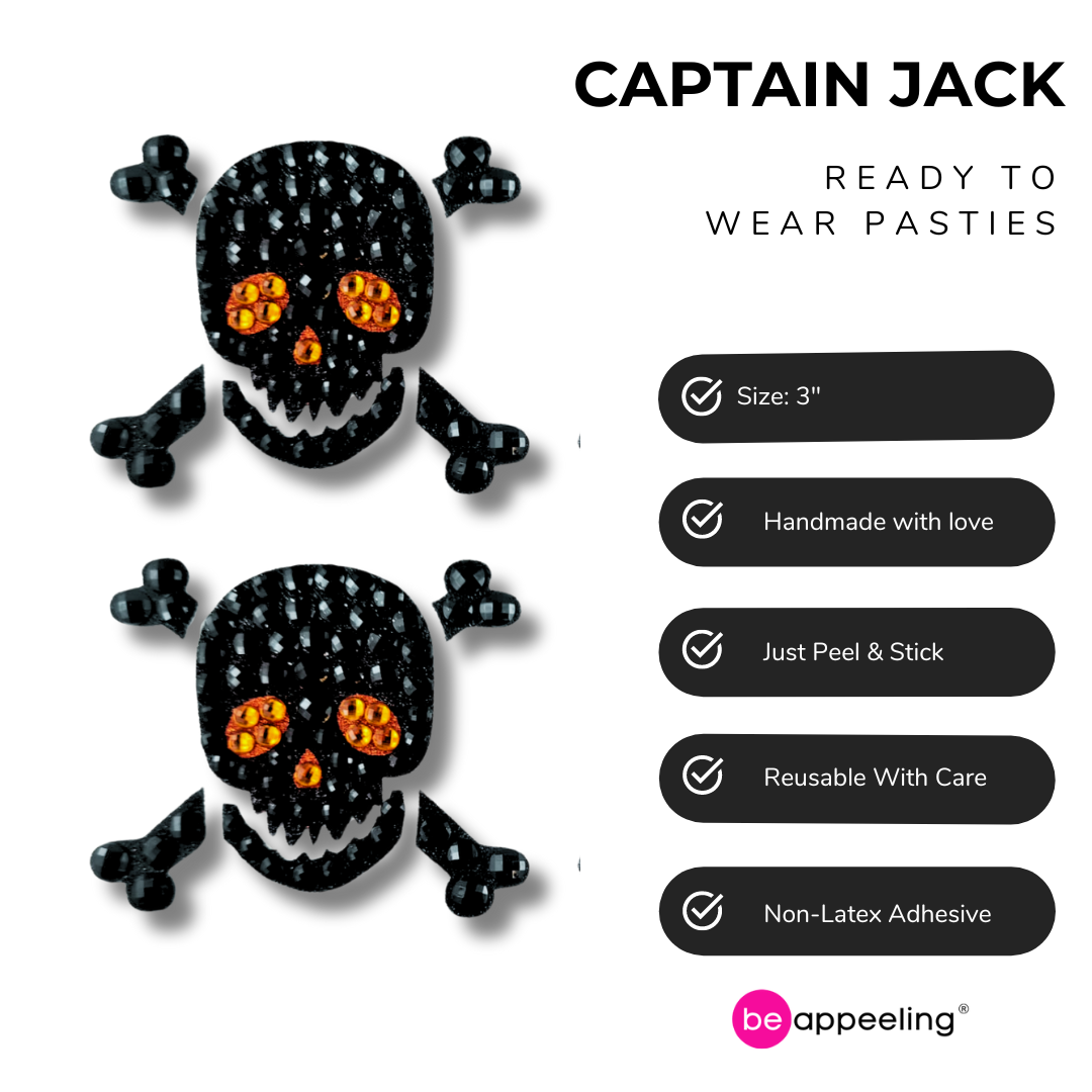 CAPTAIN JACK  Glitter Pirate Nipple Covers, Pasties, Body Jewelry (2 pcs)