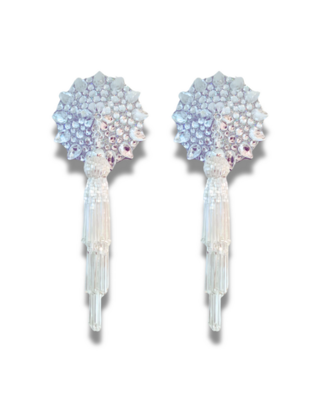 DITA VON TEESE Teesorama (Shimmering Silver) Glitter & Gem Pasties with Removable Hand-Beaded Tassels (2pcs)