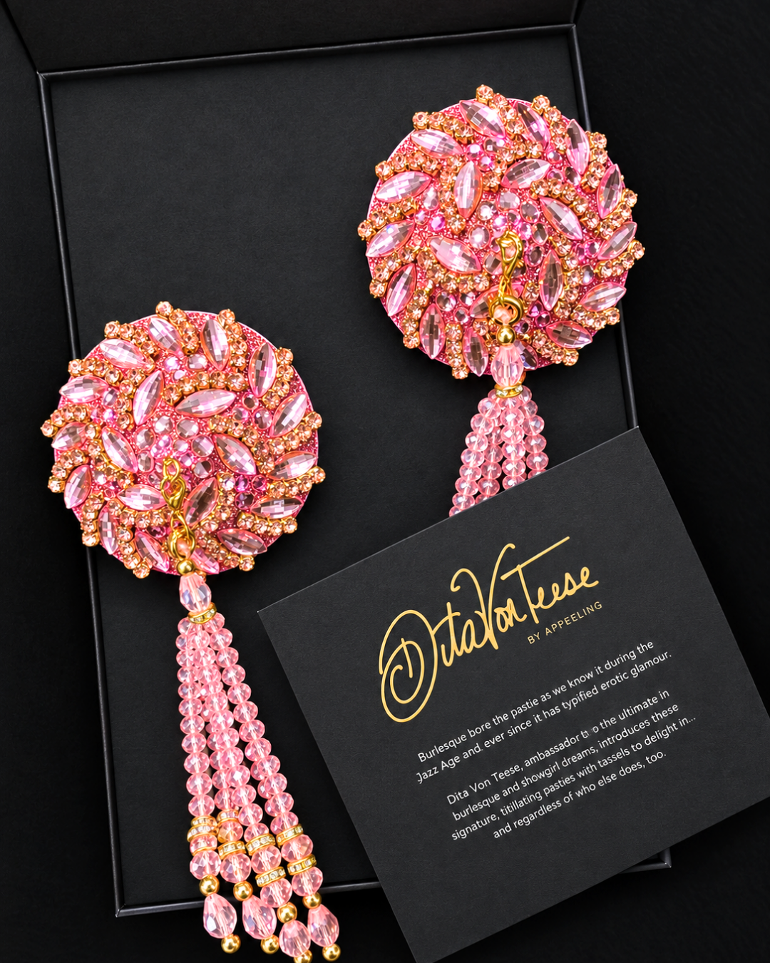 DITA VON TEESE STARLIGHT Pink Rhinestone & Crystal Pasties with Removable Hand-Beaded Tassels (2pcs) Appeeling